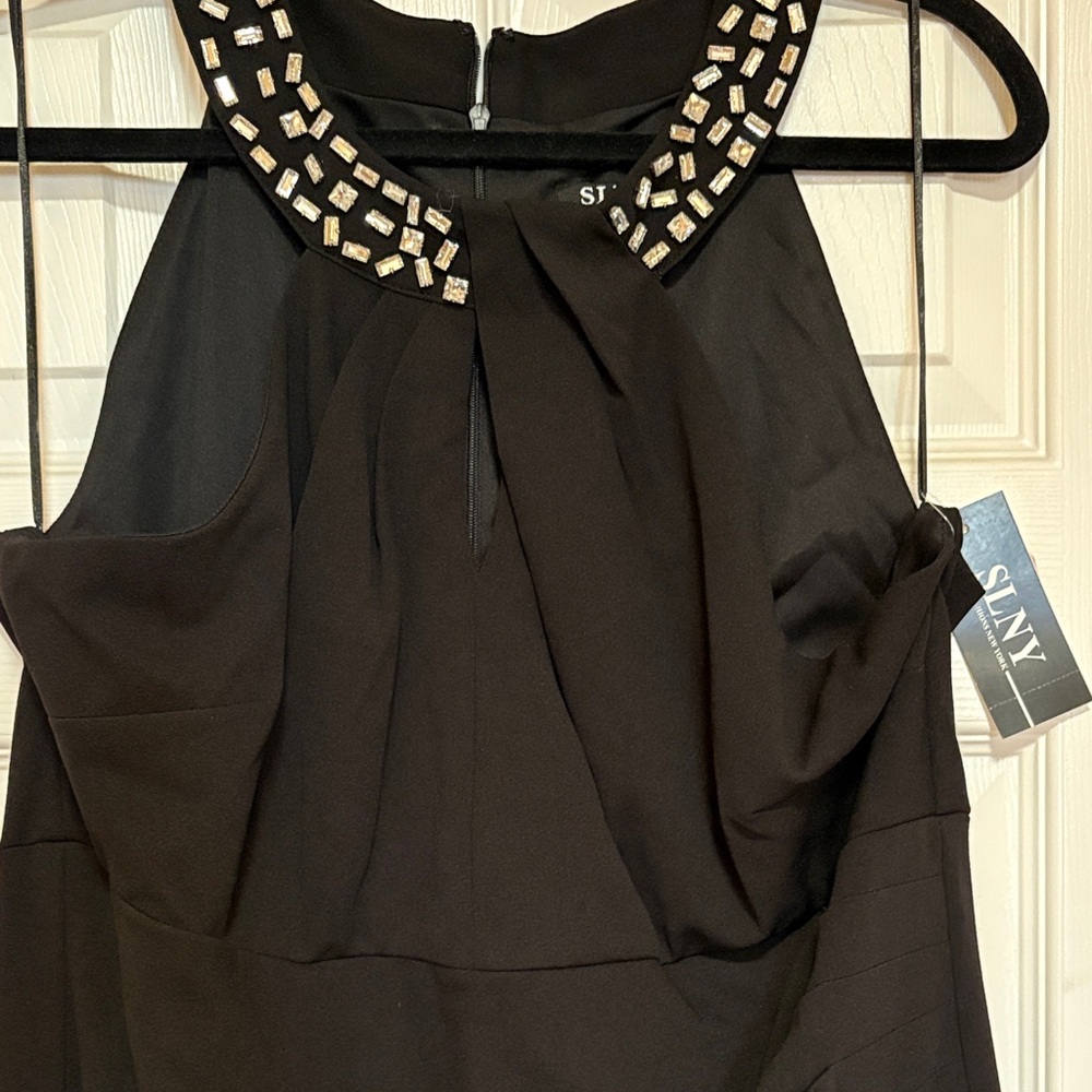 SLNY Black Maxi Dress with Embellished Collar